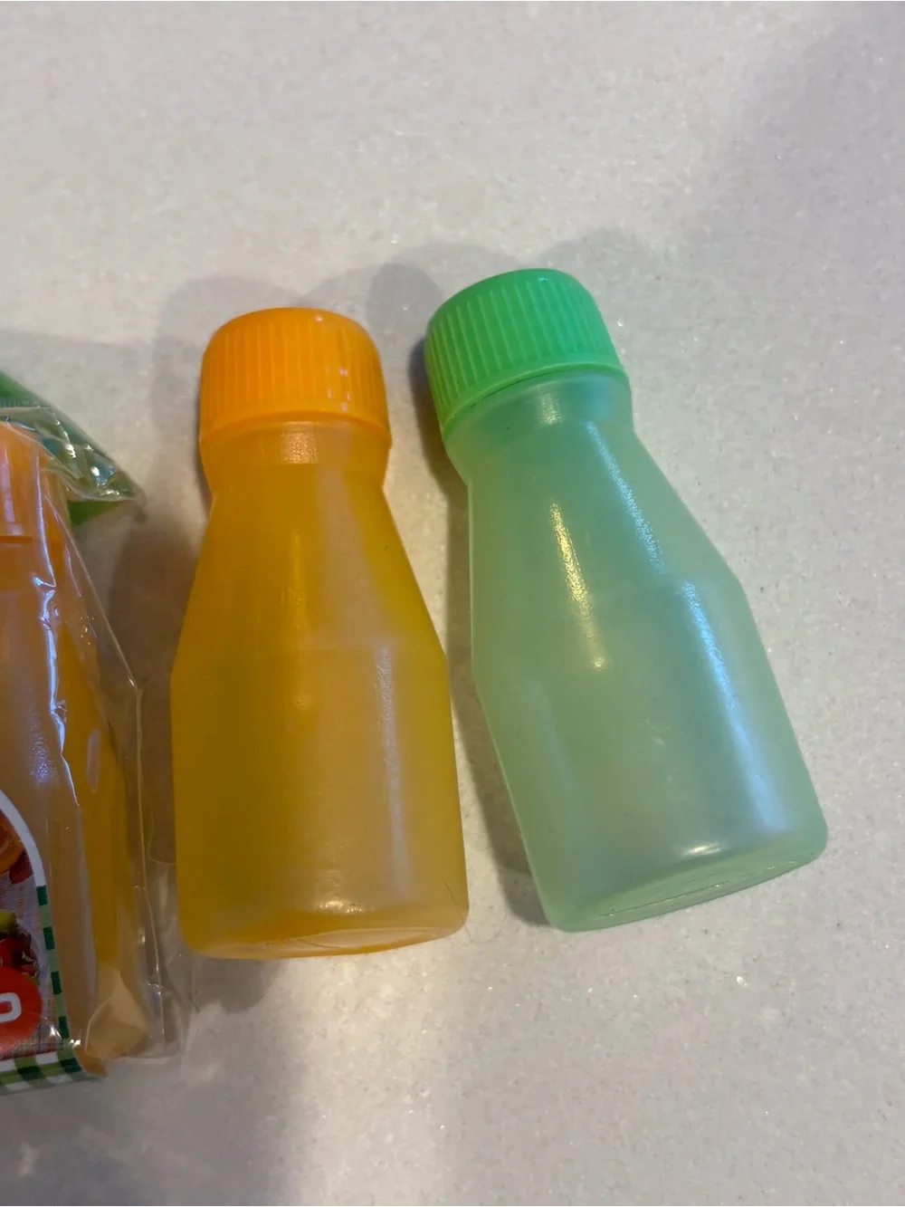 Reusable Green and Yellow mini Condiment Bottles - 5